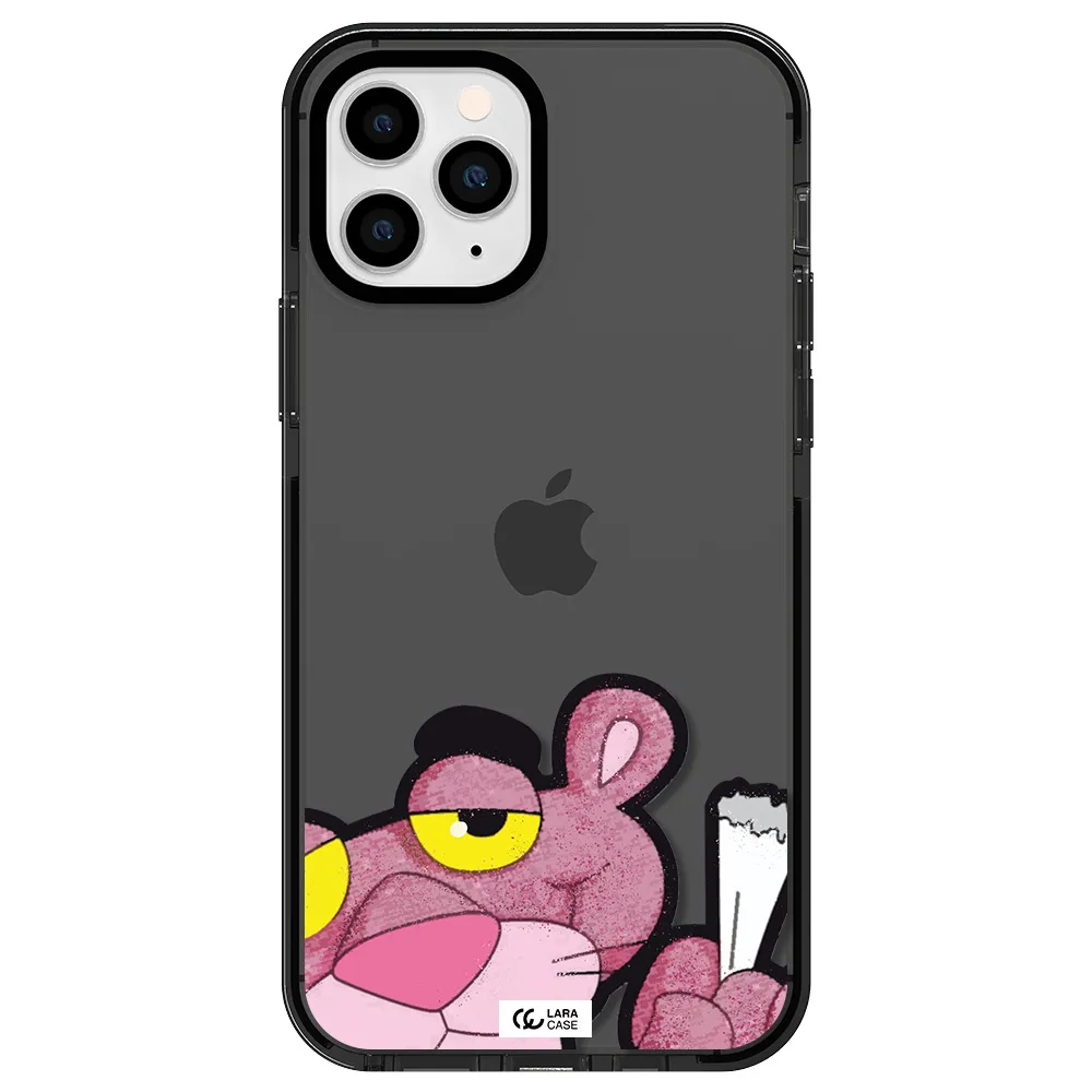 a cartoon of a pink bear Apple iPhone 11 pro max impact Smoke Black Case