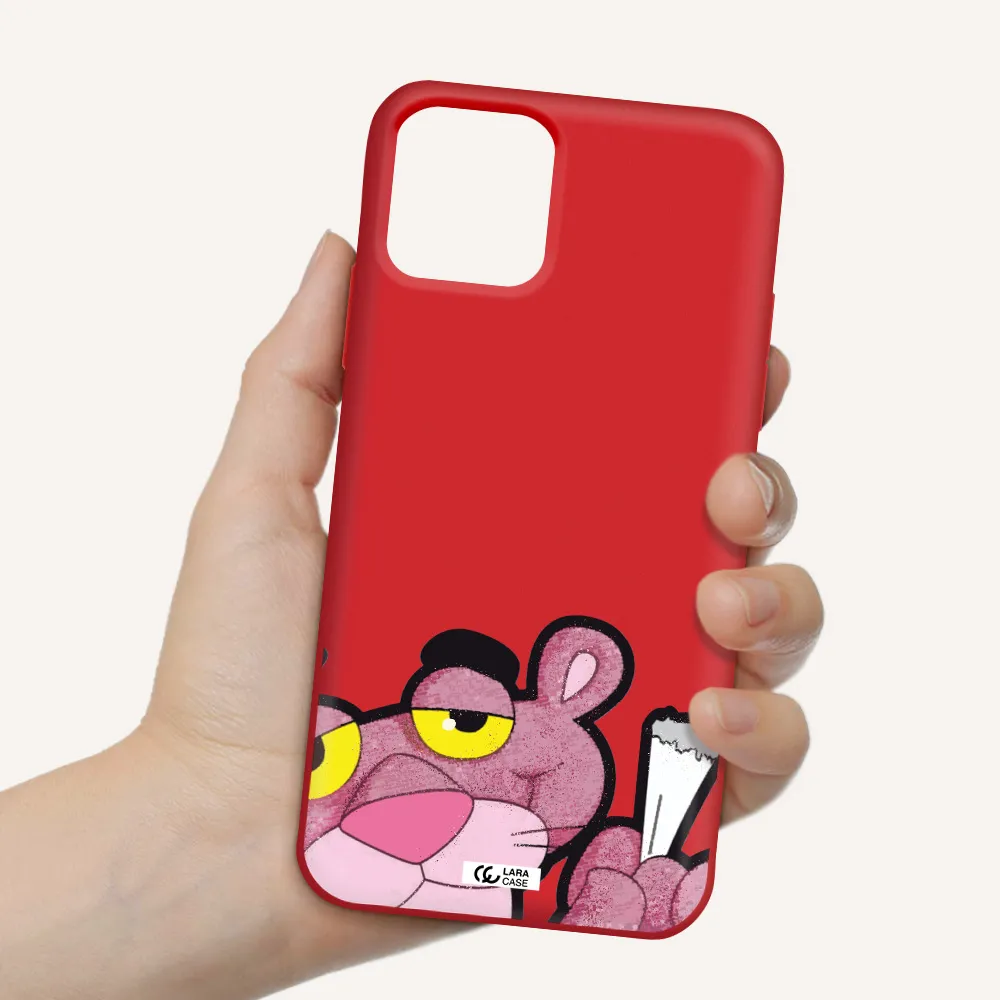 a cartoon of a pink bear Apple iPhone 11 pro max Silicone Imperial Red Case