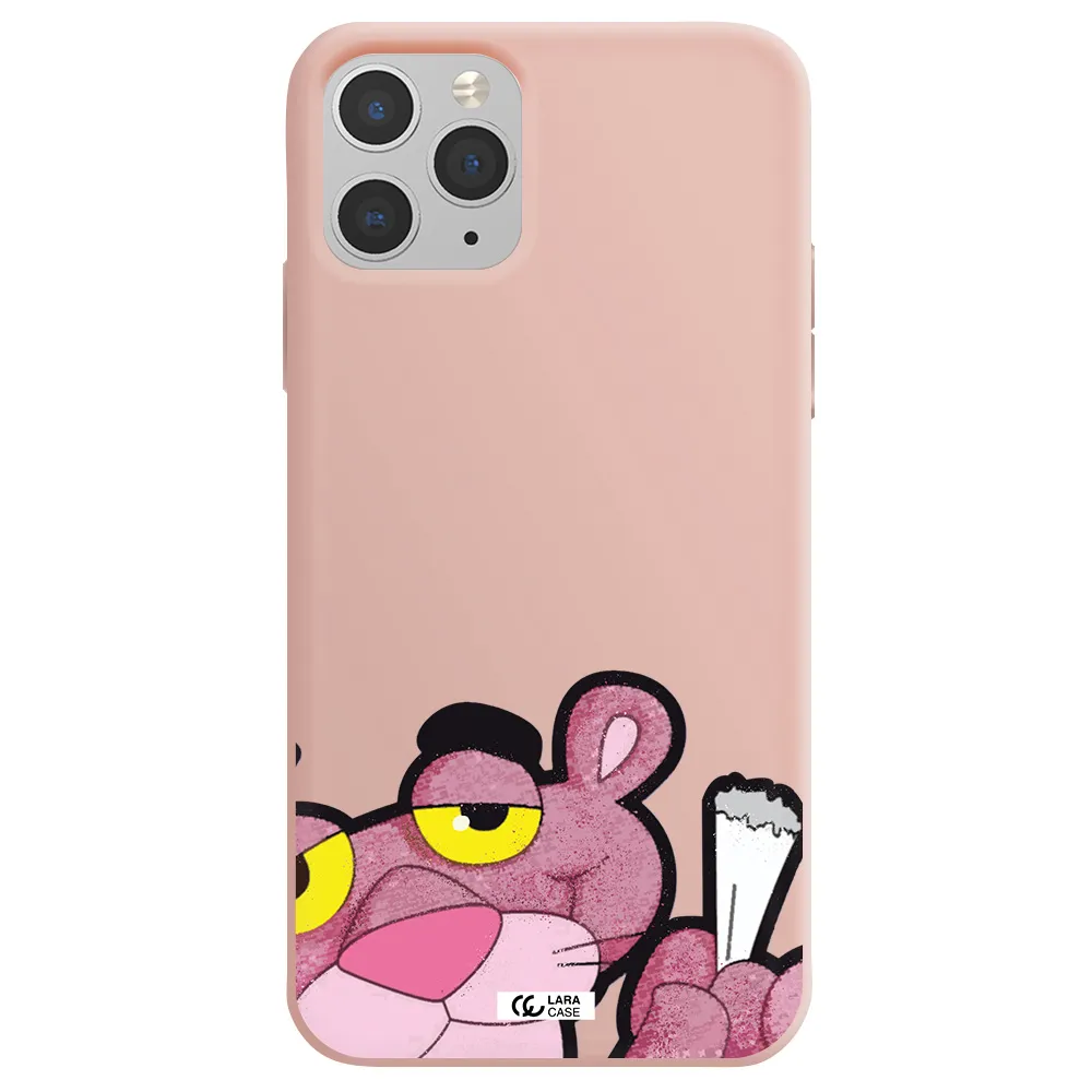 a cartoon of a pink bear Apple iPhone 11 pro max Silicone pastel pink Case