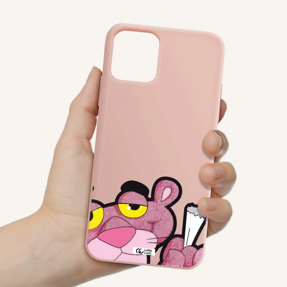 a cartoon of a pink bear Apple iPhone 11 pro max Silicone pastel pink Case