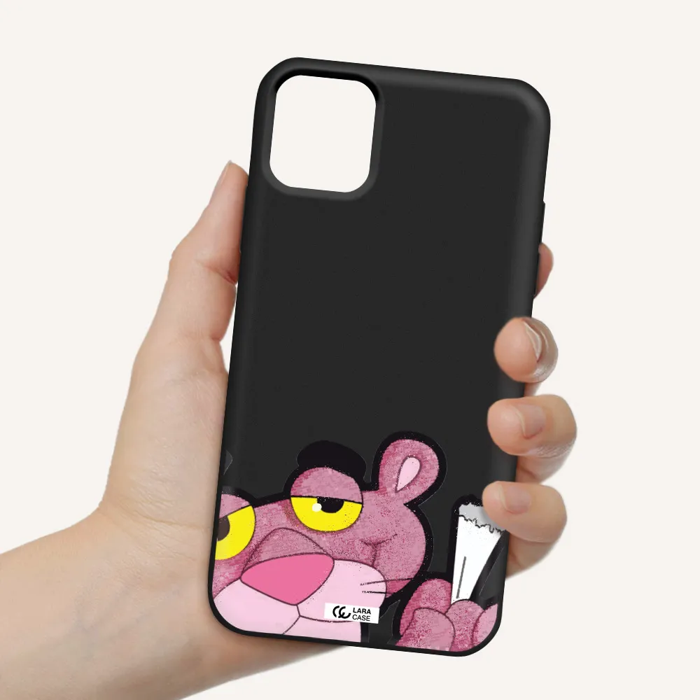 a cartoon of a pink bear Apple iPhone 11 Silicone black Case