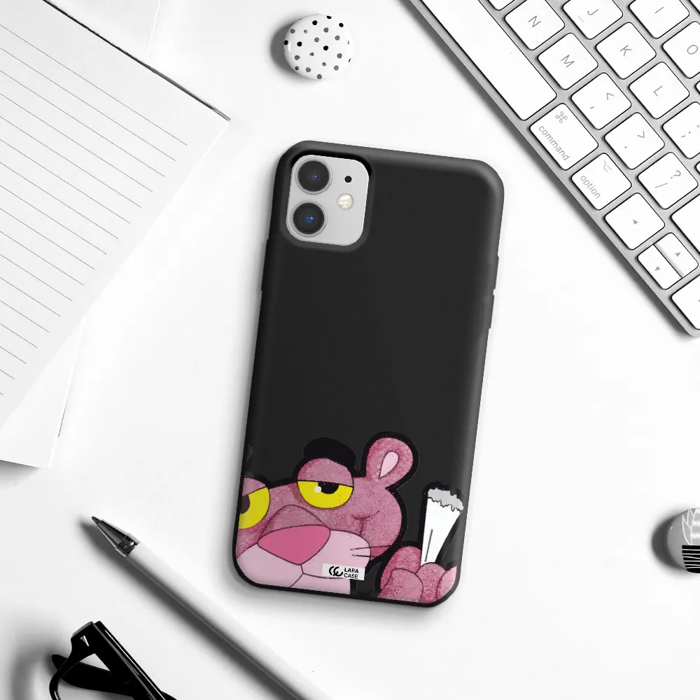 a cartoon of a pink bear Apple iPhone 11 Silicone black Case