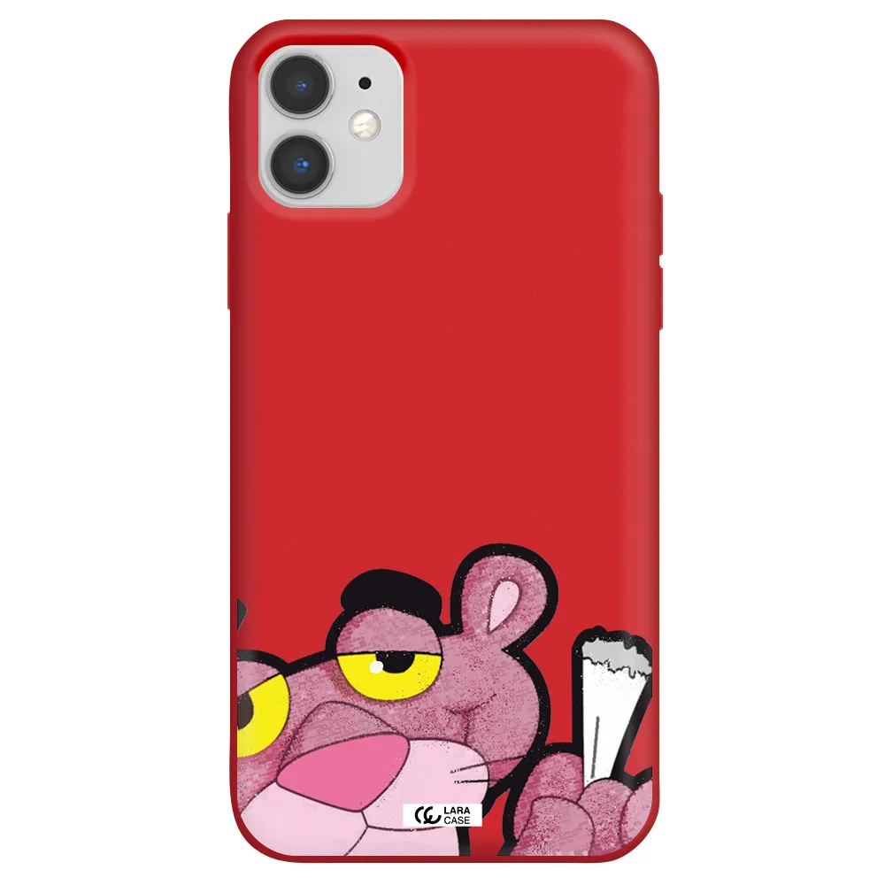 a cartoon of a pink bear Apple iPhone 11 Silicone Imperial Red Case
