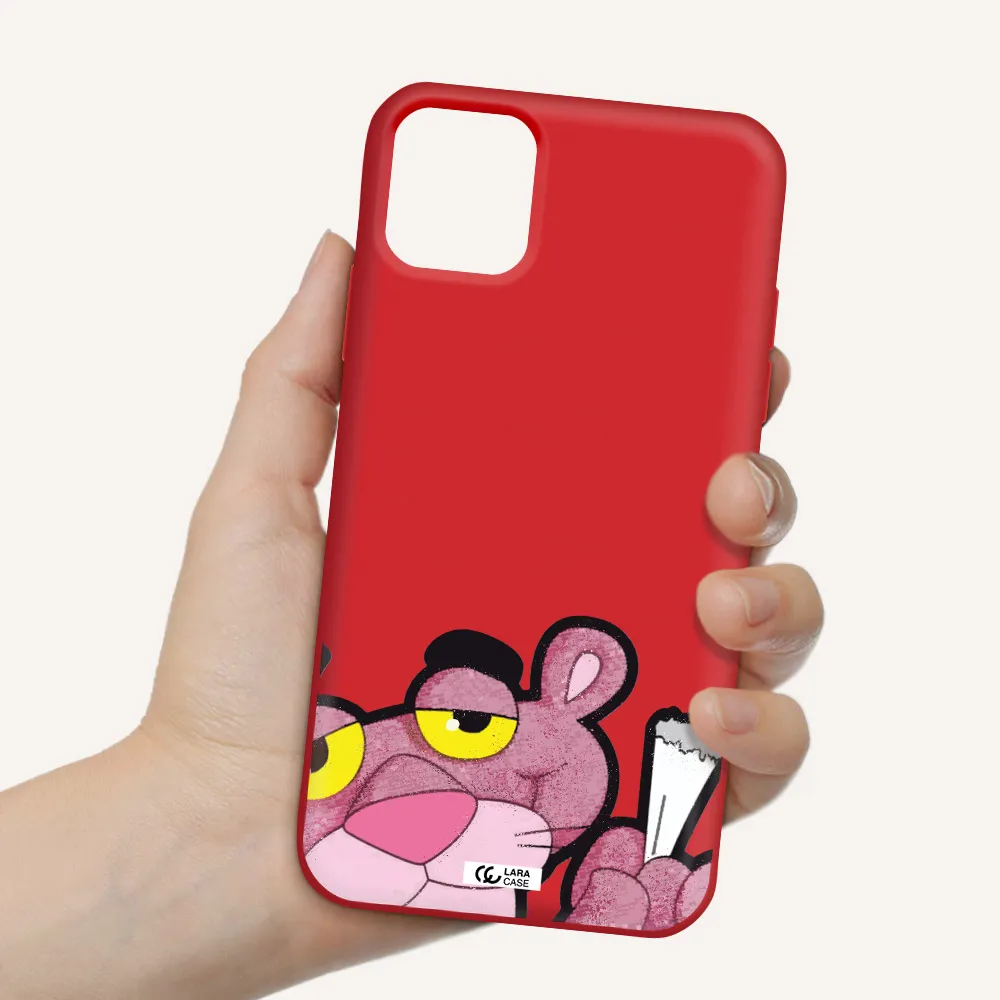 a cartoon of a pink bear Apple iPhone 11 Silicone Imperial Red Case