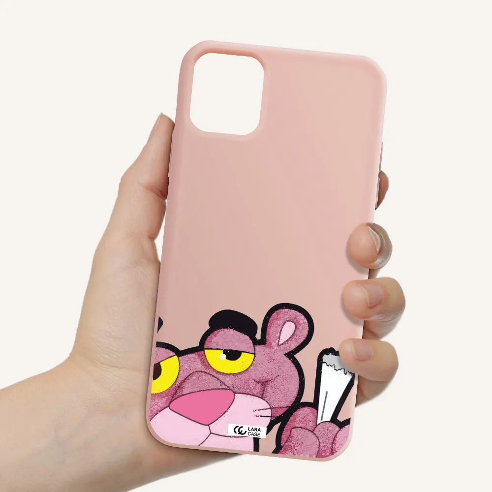 a cartoon of a pink bear Apple iPhone 11 Silicone pastel pink Case