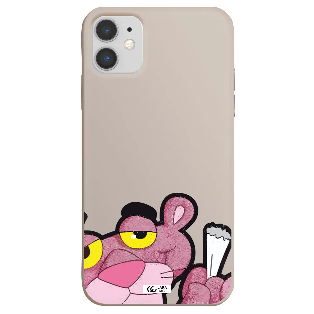 a cartoon of a pink bear Apple iPhone 11 Silicone Stone Case
