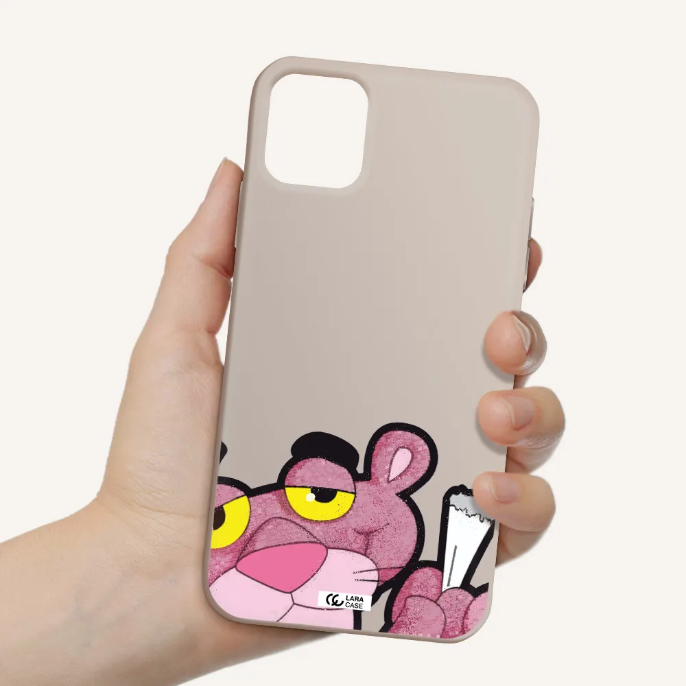 a cartoon of a pink bear Apple iPhone 11 Silicone Stone Case