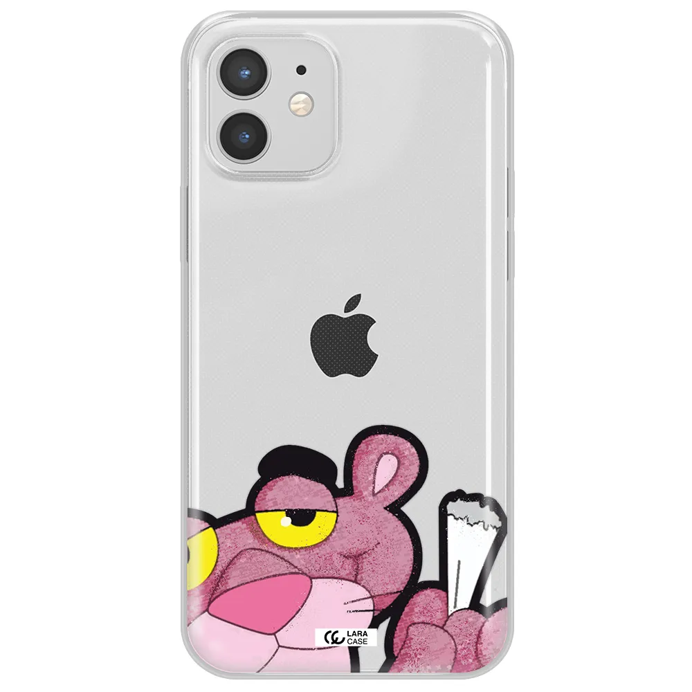 a cartoon of a pink bear Apple iPhone 12 Clear TPU Case