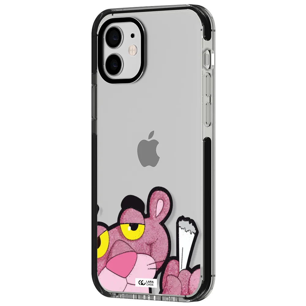 a cartoon of a pink bear Apple iPhone 12 impact black border Case