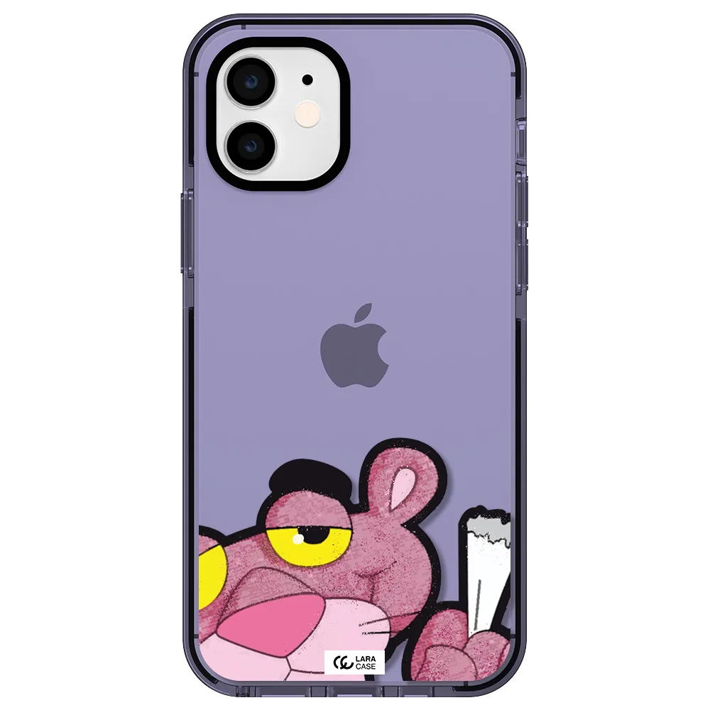 a cartoon of a pink bear Apple iPhone 12 impact Lilac Case