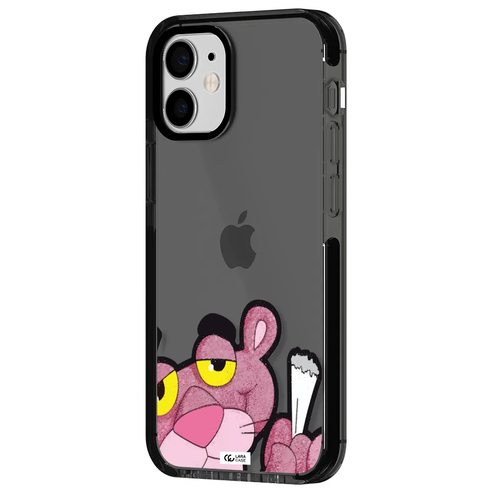 a cartoon of a pink bear Apple iPhone 12 mini impact Smoke Black Case