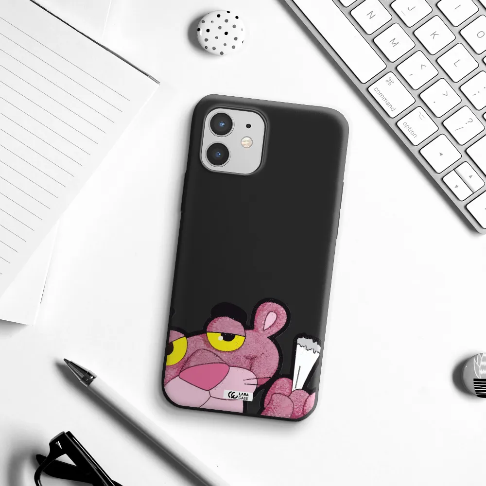 a cartoon of a pink bear Apple iPhone 12 mini Silicone black Case