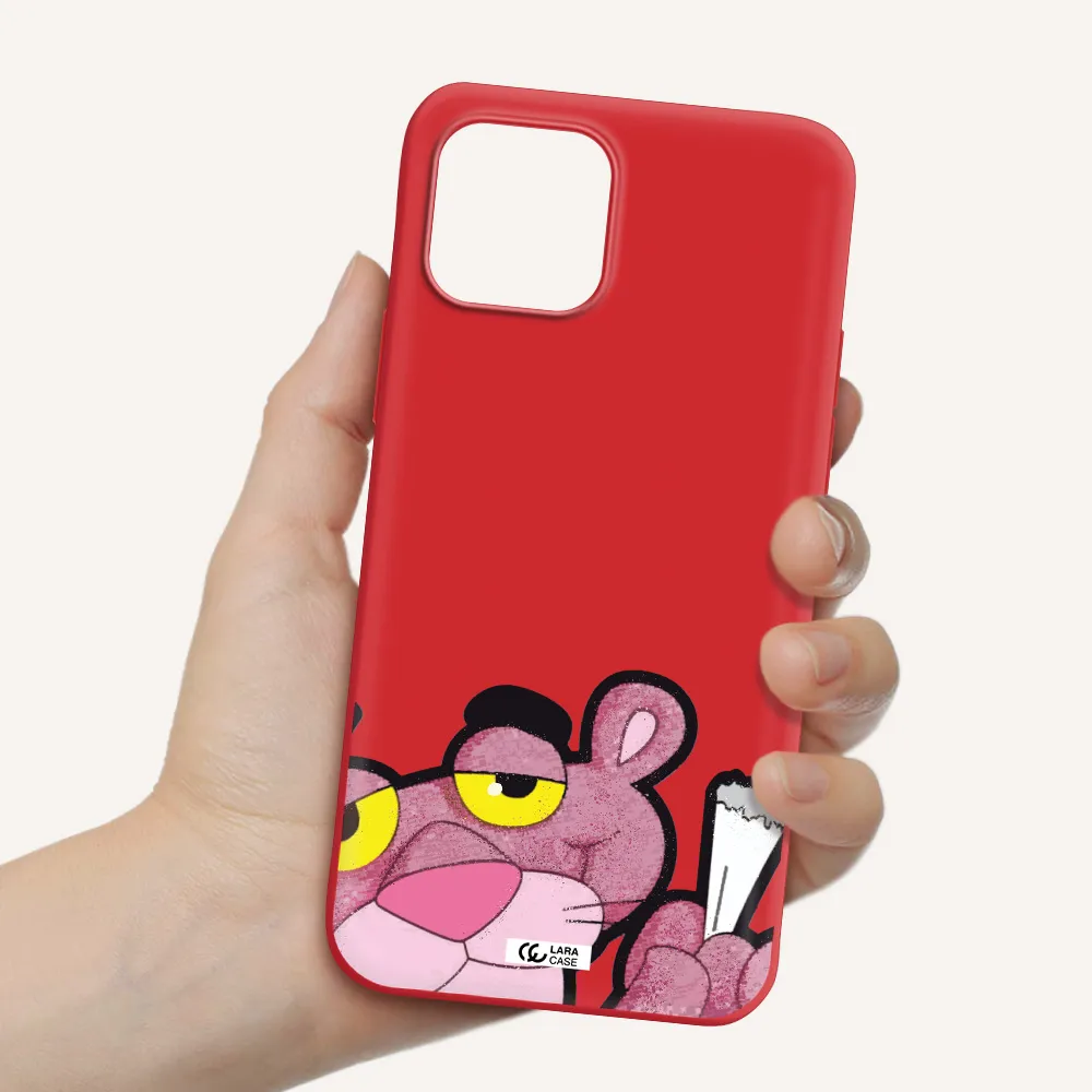 a cartoon of a pink bear Apple iPhone 12 mini Silicone Imperial Red Case