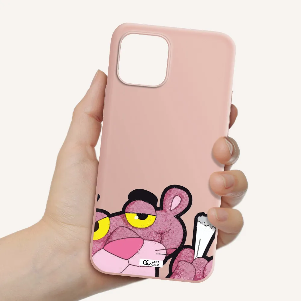 a cartoon of a pink bear Apple iPhone 12 mini Silicone pastel pink Case