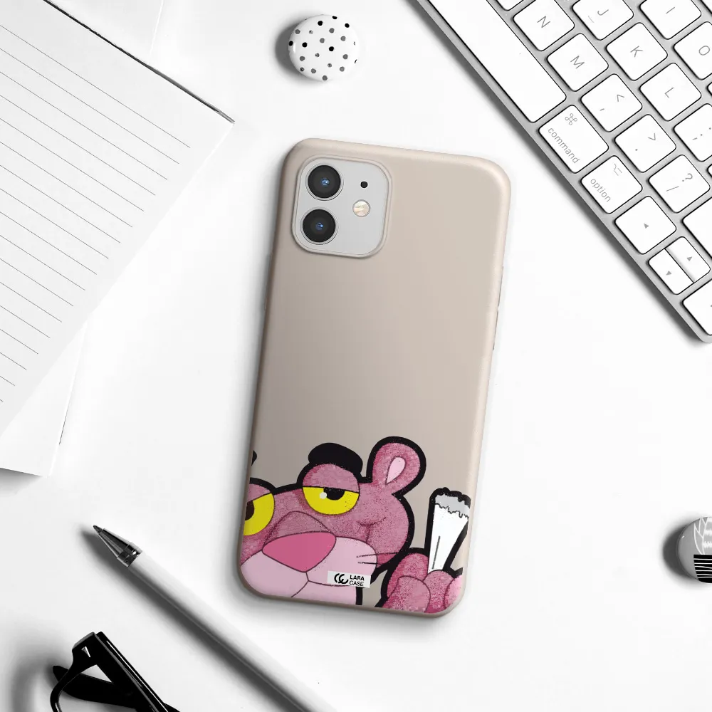 a cartoon of a pink bear Apple iPhone 12 mini Silicone Stone Case