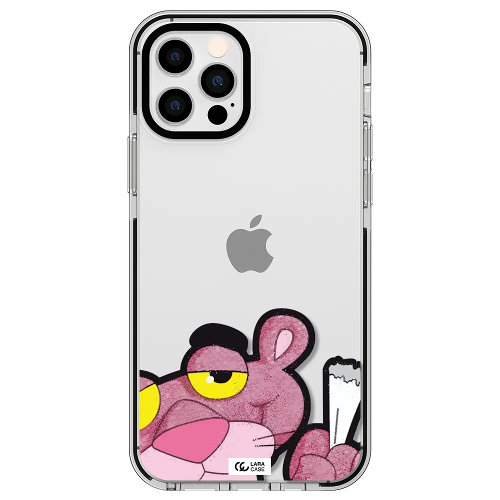 a cartoon of a pink bear Apple iPhone 12 pro impact black border Case