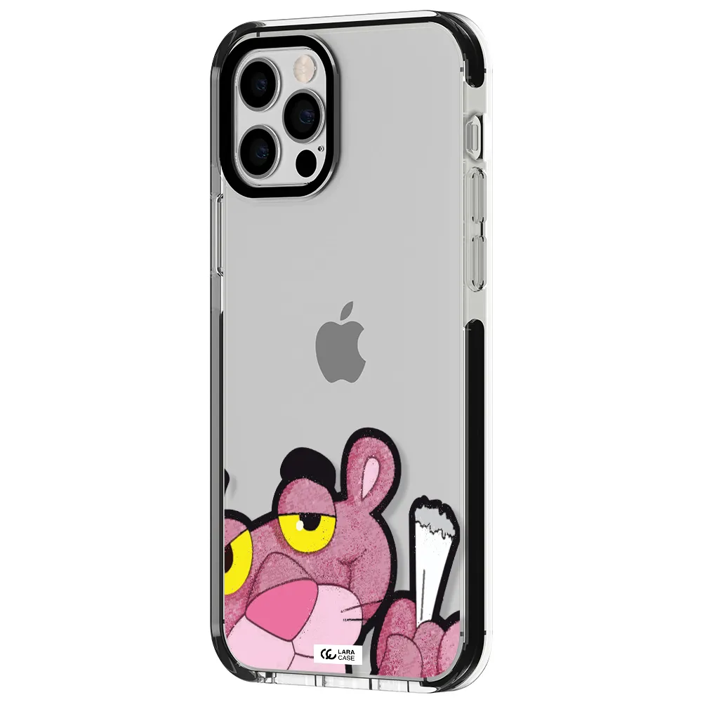 a cartoon of a pink bear Apple iPhone 12 pro impact black border Case