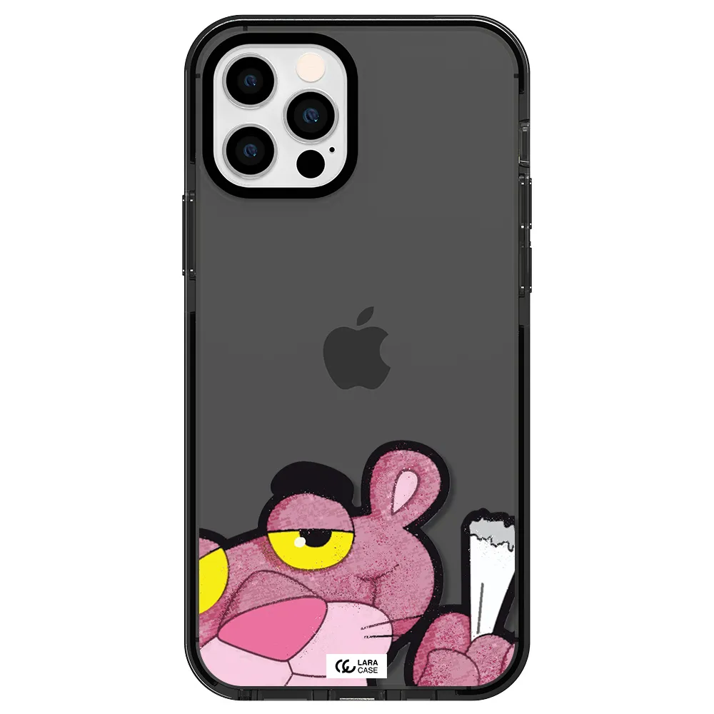 a cartoon of a pink bear Apple iPhone 12 pro impact Smoke Black Case