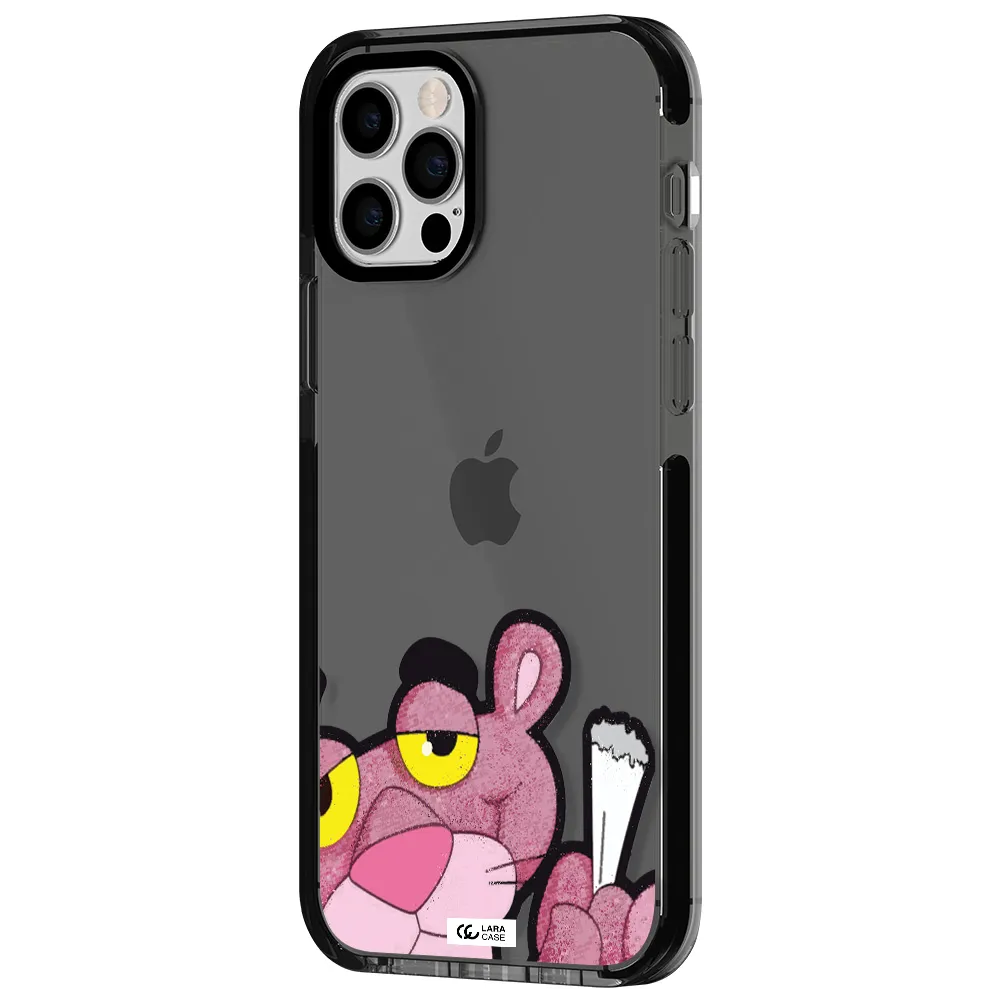 a cartoon of a pink bear Apple iPhone 12 pro impact Smoke Black Case