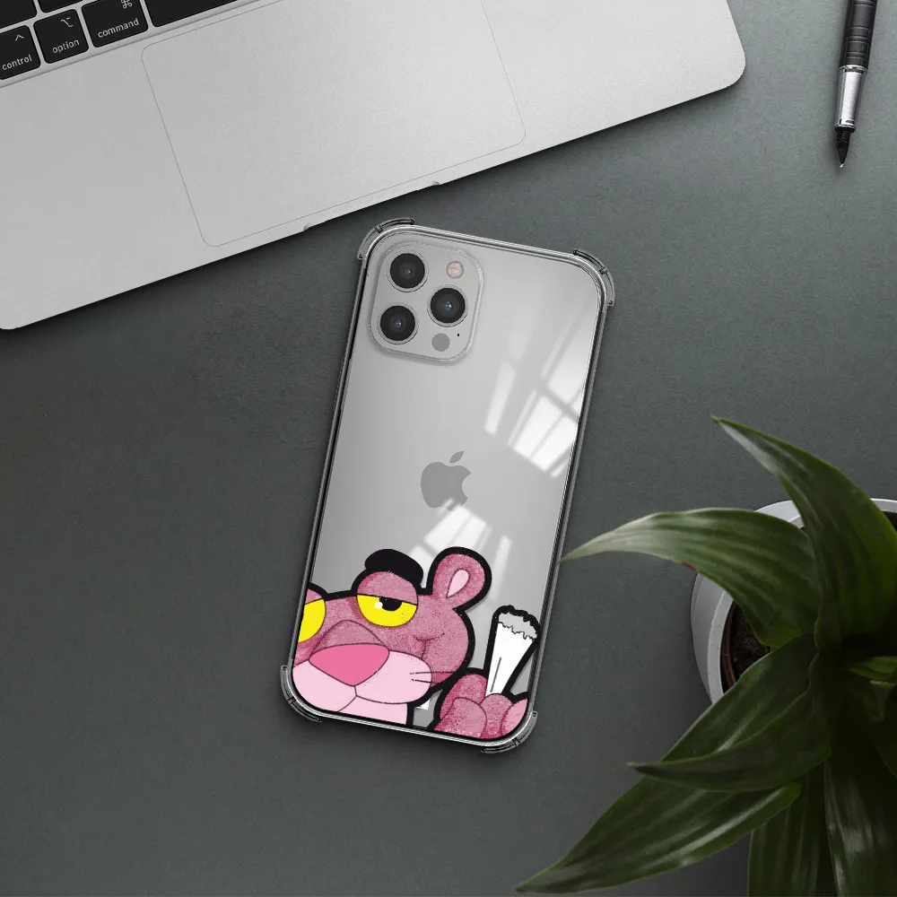 a cartoon of a pink bear Apple iPhone 12 pro max Clear PC Case