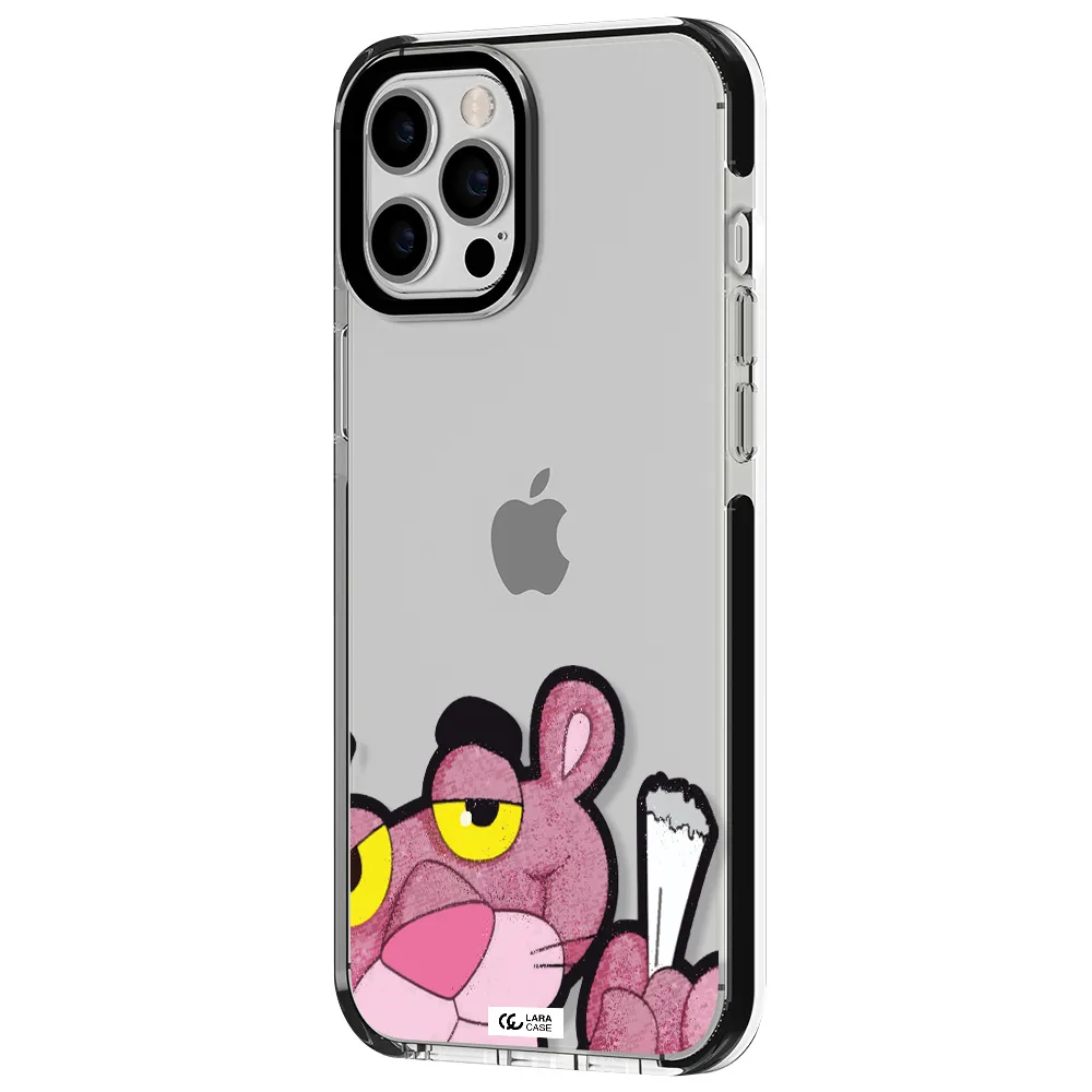 a cartoon of a pink bear Apple iPhone 12 pro max impact black border Case