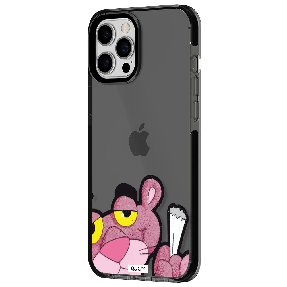 a cartoon of a pink bear Apple iPhone 12 pro max impact Smoke Black Case