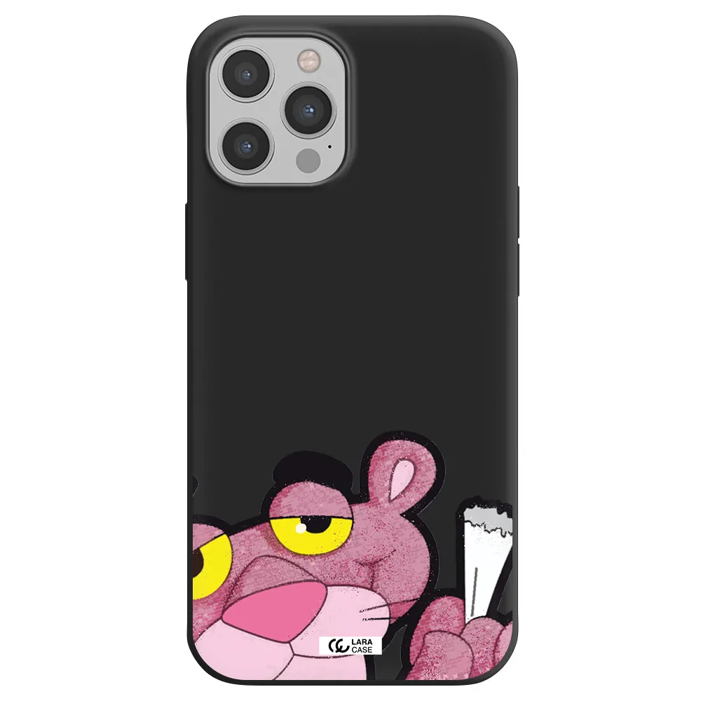 a cartoon of a pink bear Apple iPhone 12 pro max Silicone black Case