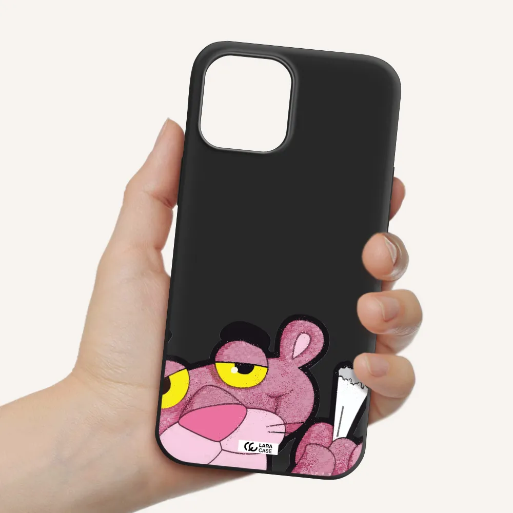 a cartoon of a pink bear Apple iPhone 12 pro max Silicone black Case