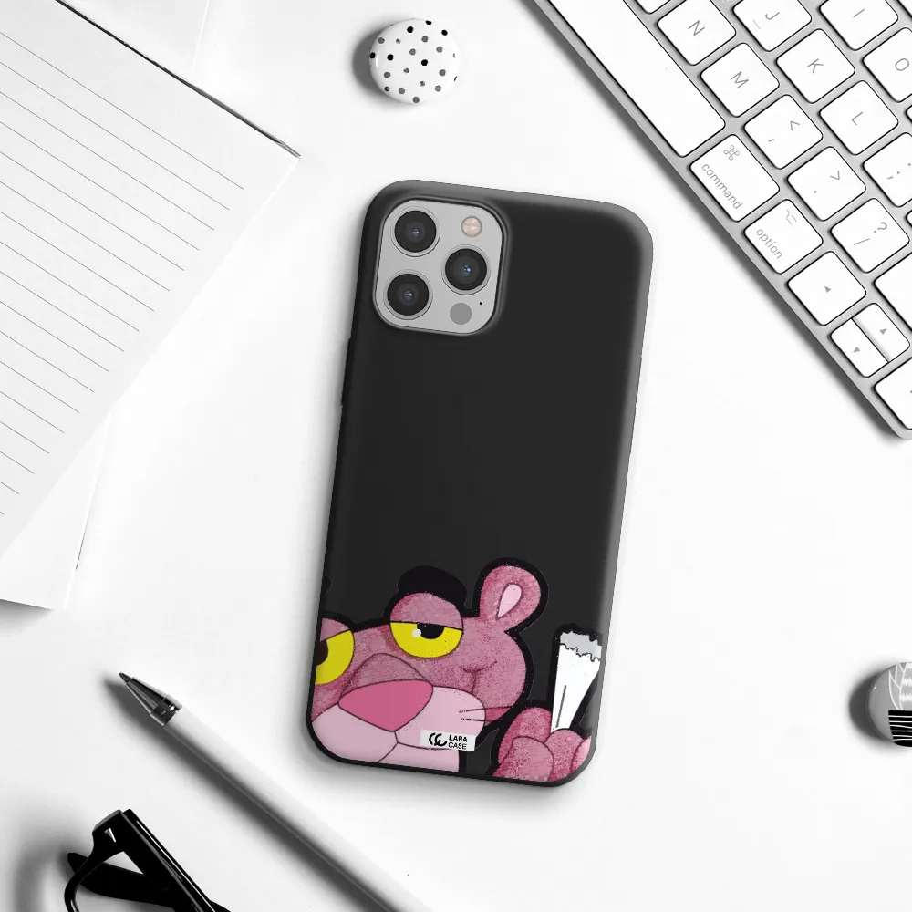 a cartoon of a pink bear Apple iPhone 12 pro max Silicone black Case