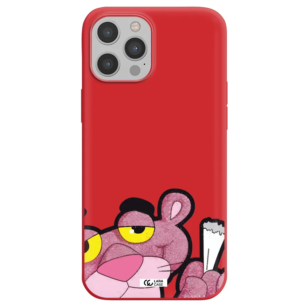 a cartoon of a pink bear Apple iPhone 12 pro max Silicone Imperial Red Case