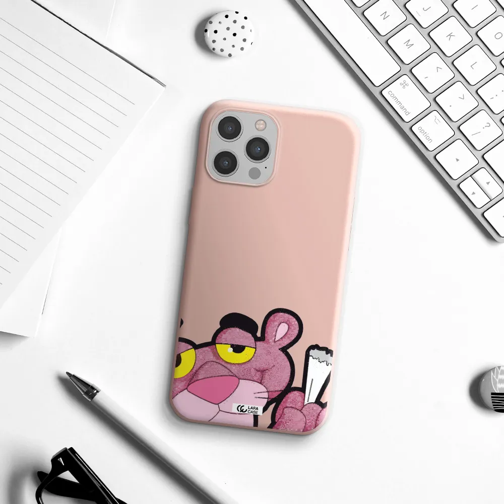 a cartoon of a pink bear Apple iPhone 12 pro max Silicone pastel pink Case