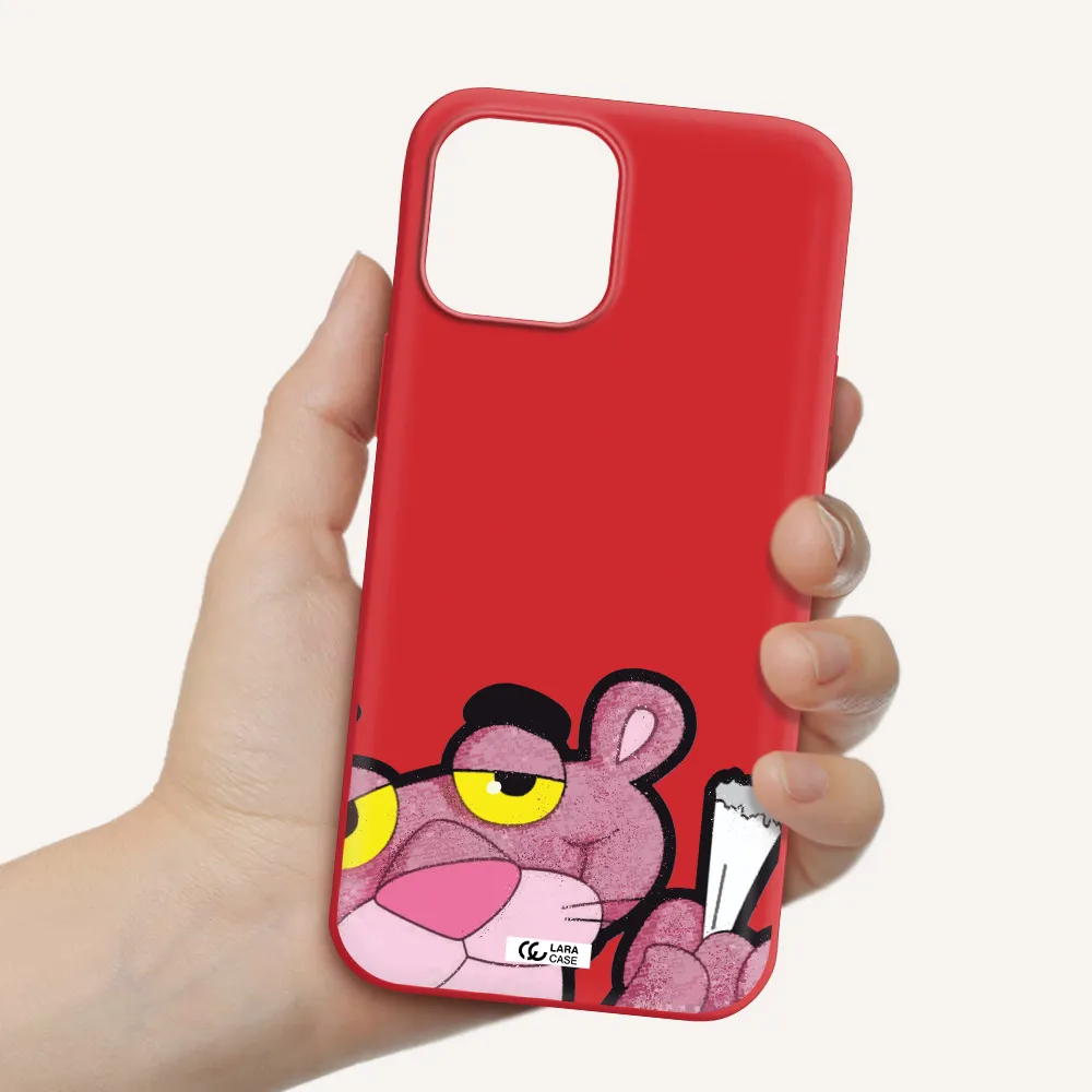 a cartoon of a pink bear Apple iPhone 12 pro Silicone Imperial Red Case