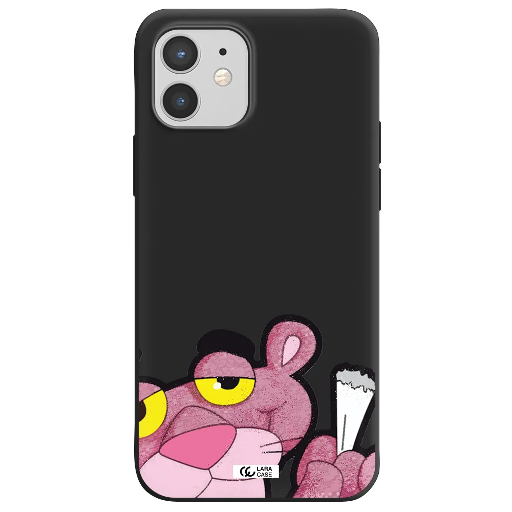 a cartoon of a pink bear Apple iPhone 12 Silicone black Case