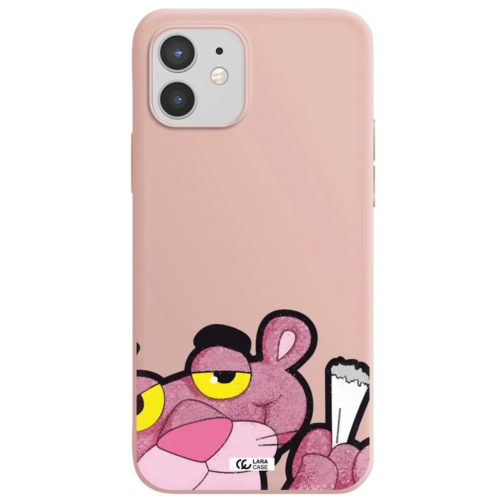 a cartoon of a pink bear Apple iPhone 12 Silicone pastel pink Case