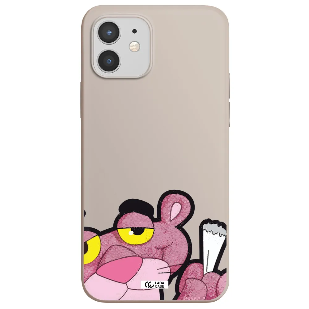 a cartoon of a pink bear Apple iPhone 12 Silicone Stone Case