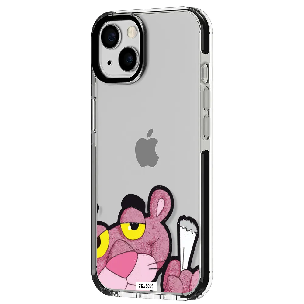 a cartoon of a pink bear Apple iPhone 13 impact black border Case