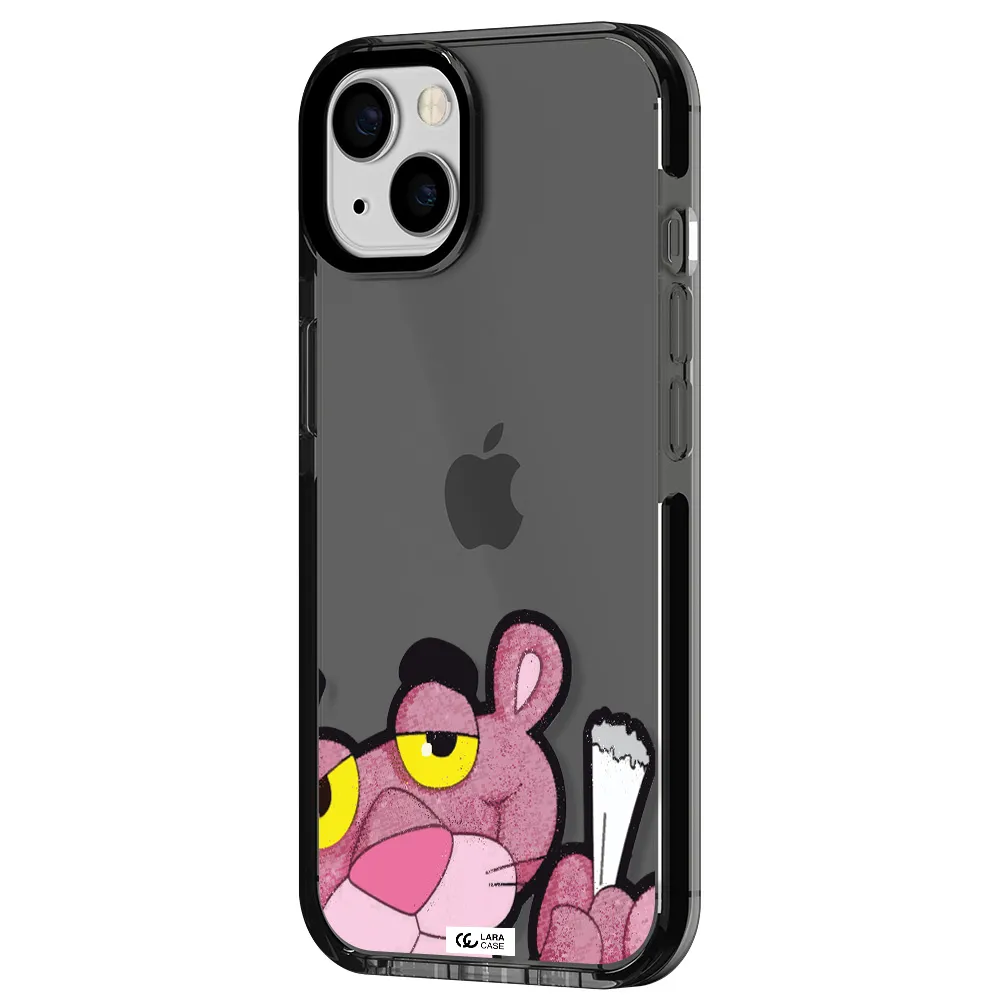 a cartoon of a pink bear Apple iPhone 13 impact Smoke Black Case