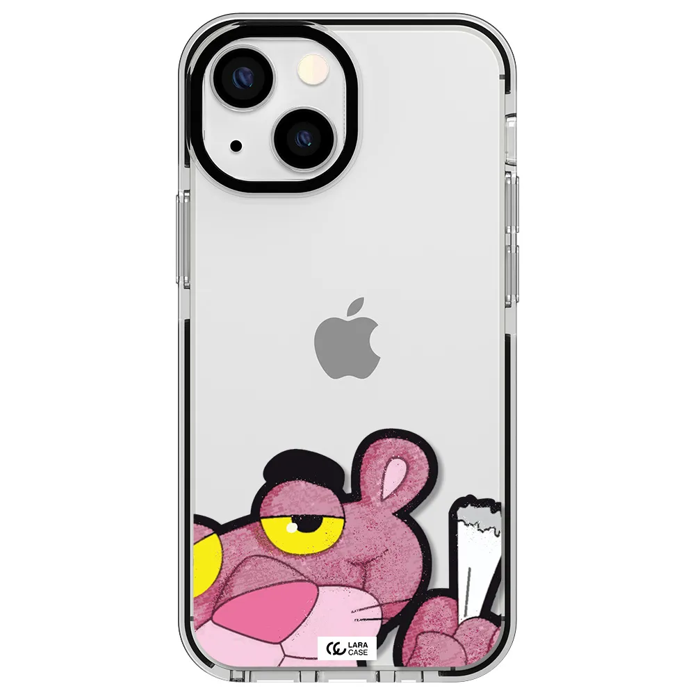 a cartoon of a pink bear Apple iPhone 13 mini impact black border Case
