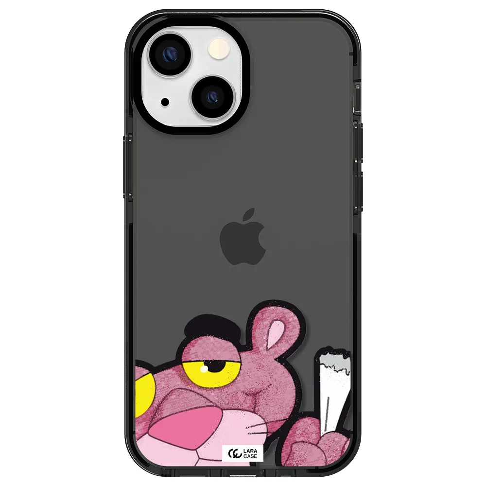 a cartoon of a pink bear Apple iPhone 13 mini impact Smoke Black Case
