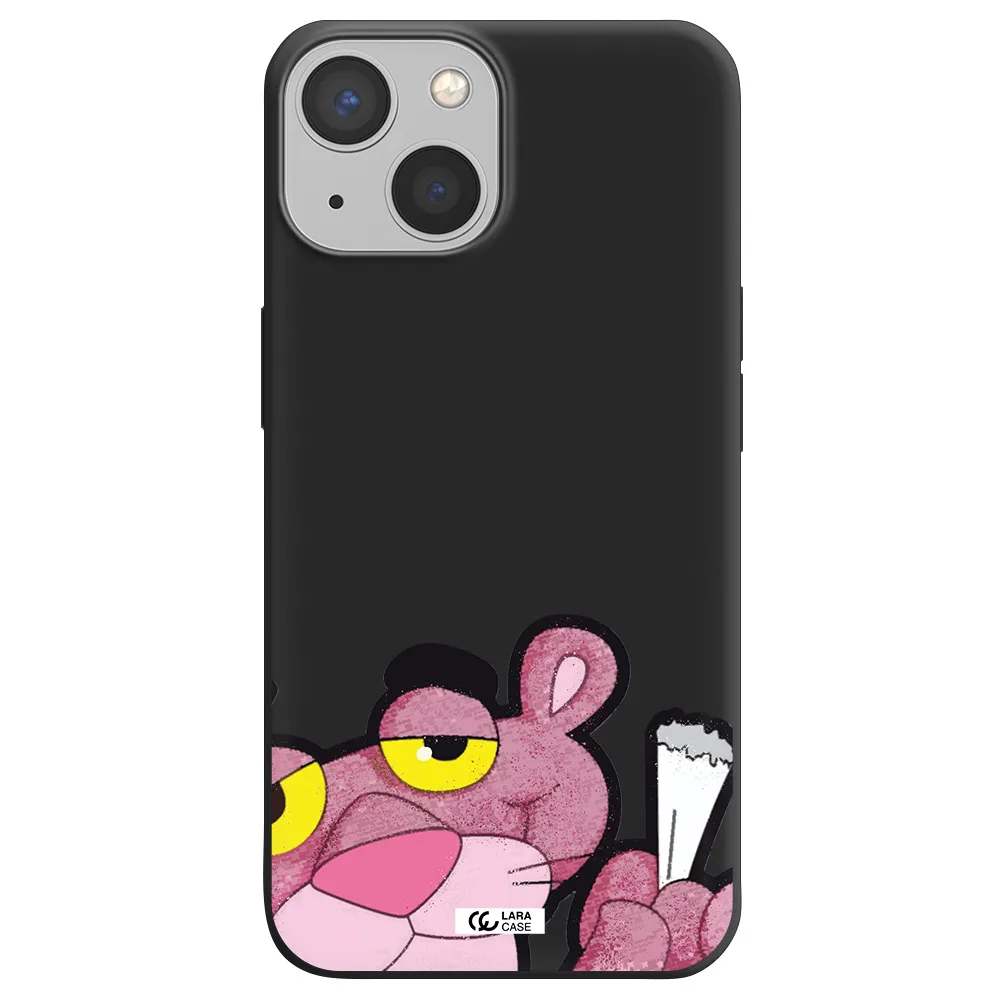 a cartoon of a pink bear Apple iPhone 13 mini Silicone black Case