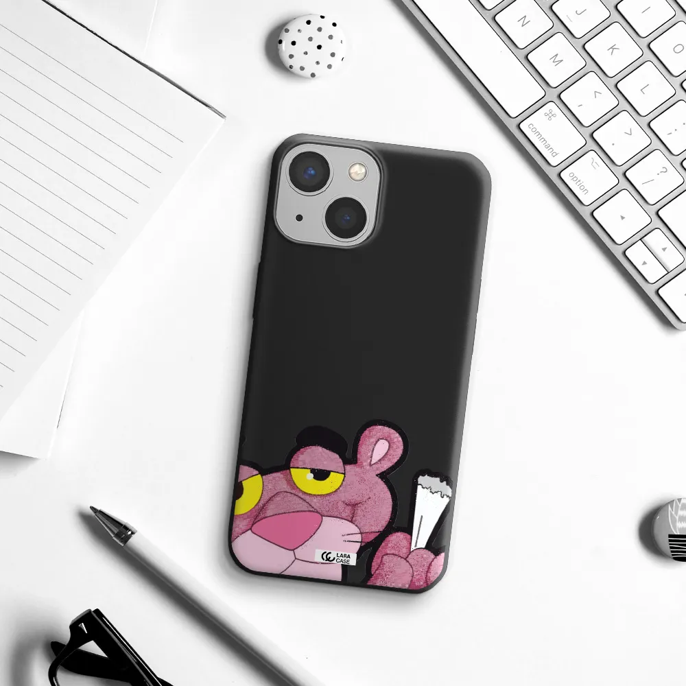 a cartoon of a pink bear Apple iPhone 13 mini Silicone black Case