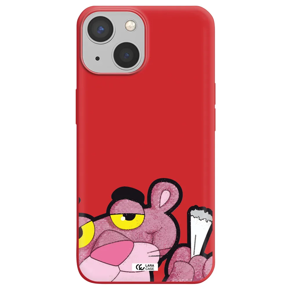 a cartoon of a pink bear Apple iPhone 13 mini Silicone Imperial Red Case