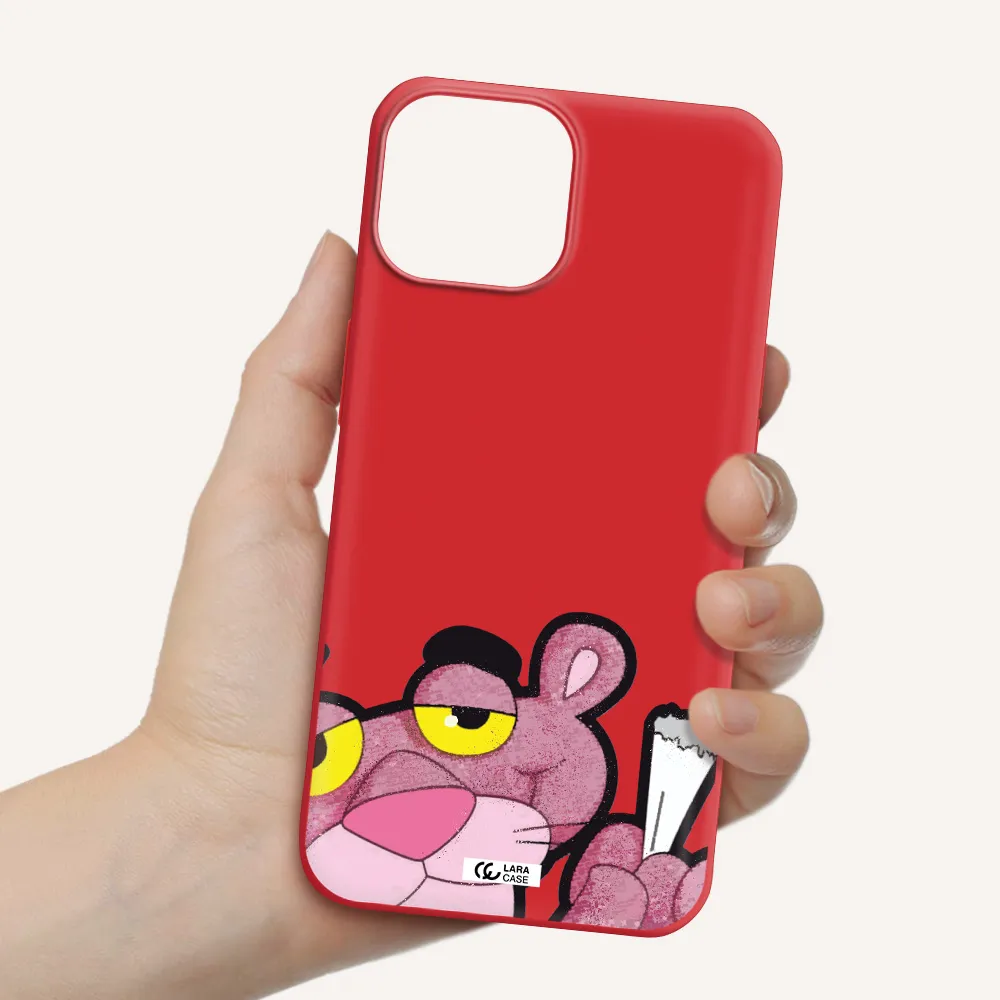 a cartoon of a pink bear Apple iPhone 13 mini Silicone Imperial Red Case