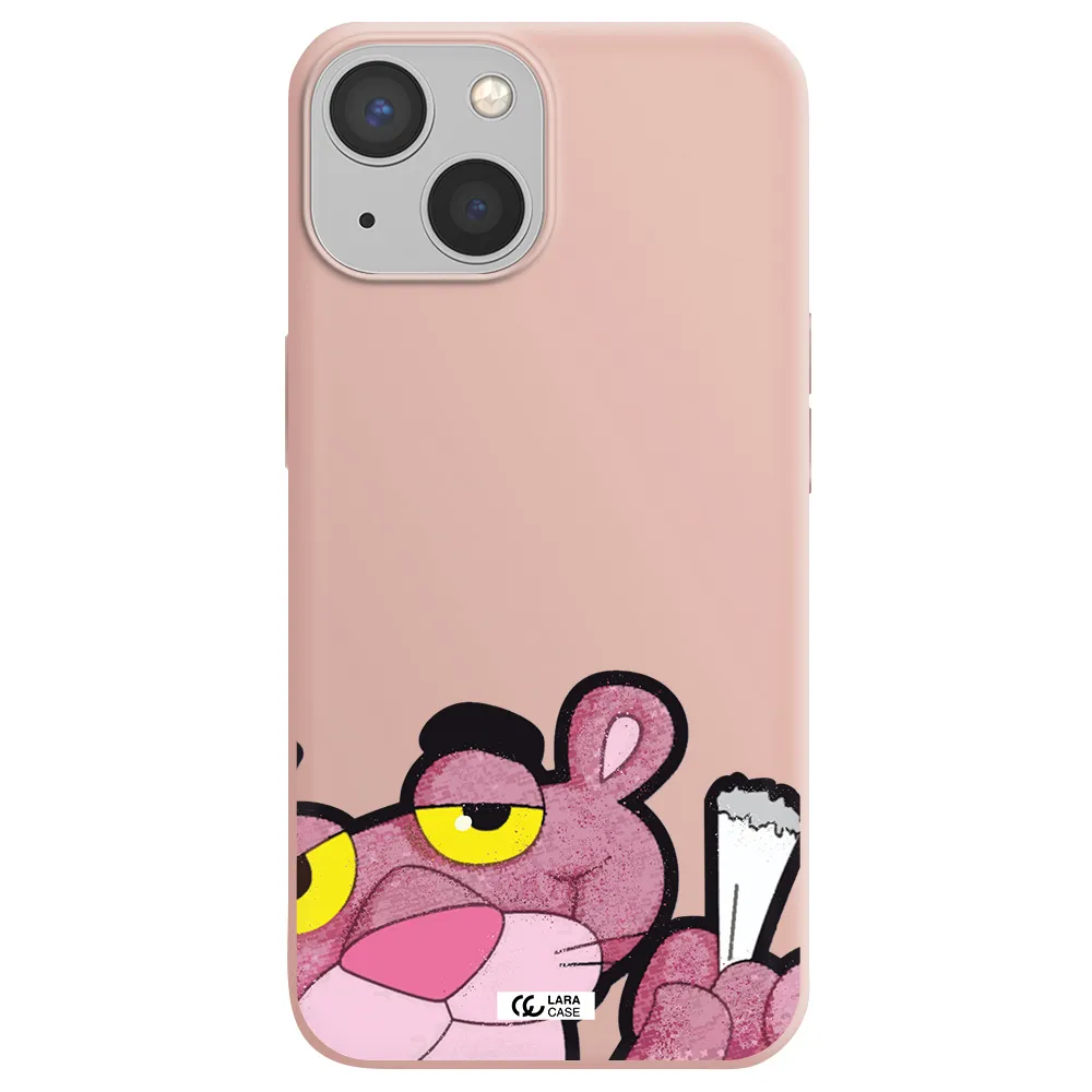 a cartoon of a pink bear Apple iPhone 13 mini Silicone pastel pink Case