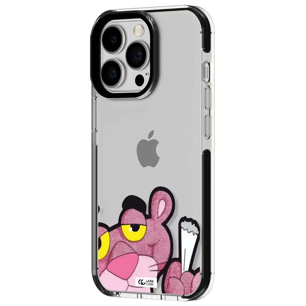 a cartoon of a pink bear Apple iPhone 13 Pro impact black border Case