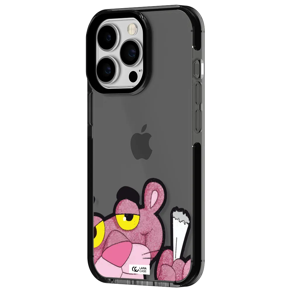 a cartoon of a pink bear Apple iPhone 13 Pro impact Smoke Black Case