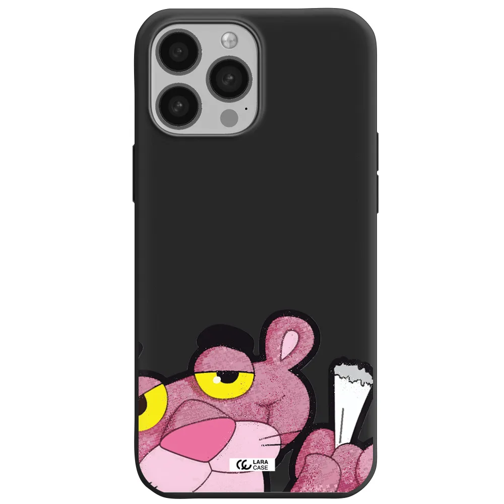 a cartoon of a pink bear Apple iPhone 13 Pro Max Silicone black Case