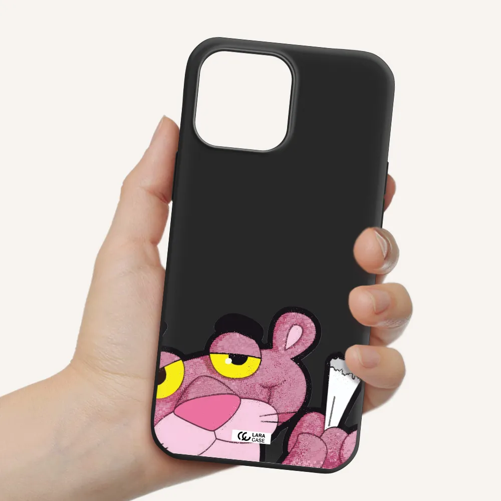 a cartoon of a pink bear Apple iPhone 13 Pro Max Silicone black Case