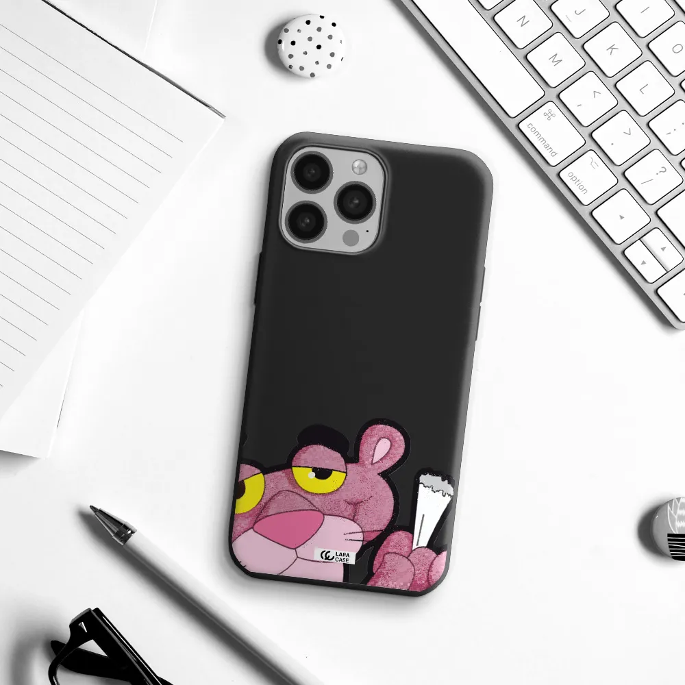 a cartoon of a pink bear Apple iPhone 13 Pro Max Silicone black Case