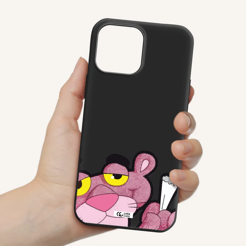 a cartoon of a pink bear Apple iPhone 13 Pro Silicone black Case